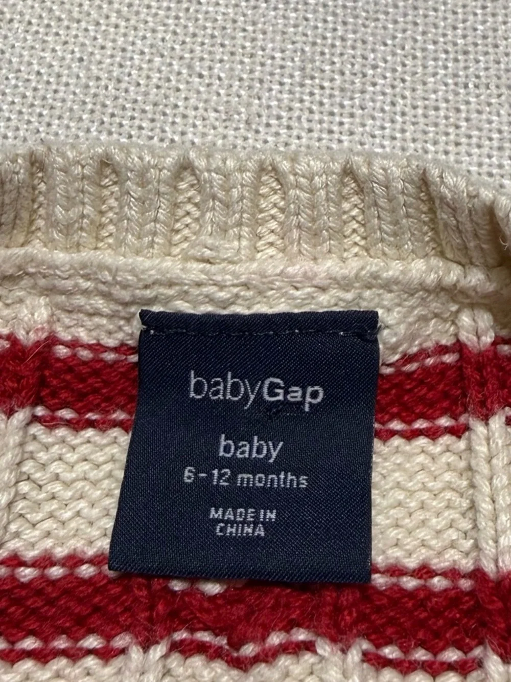 Gap Baby Striped Knit One Piece Sweater Bodysuit Jumpsuit Cream Red 6-12‎ Months